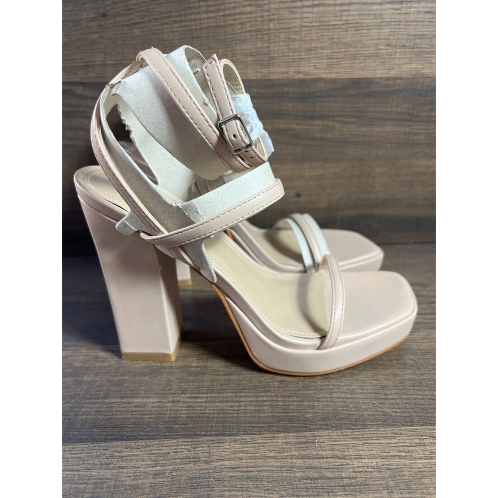 Marc Fisher Women's Acres Platform Strappy Ankle Wrap Sandals 7.5M Natural